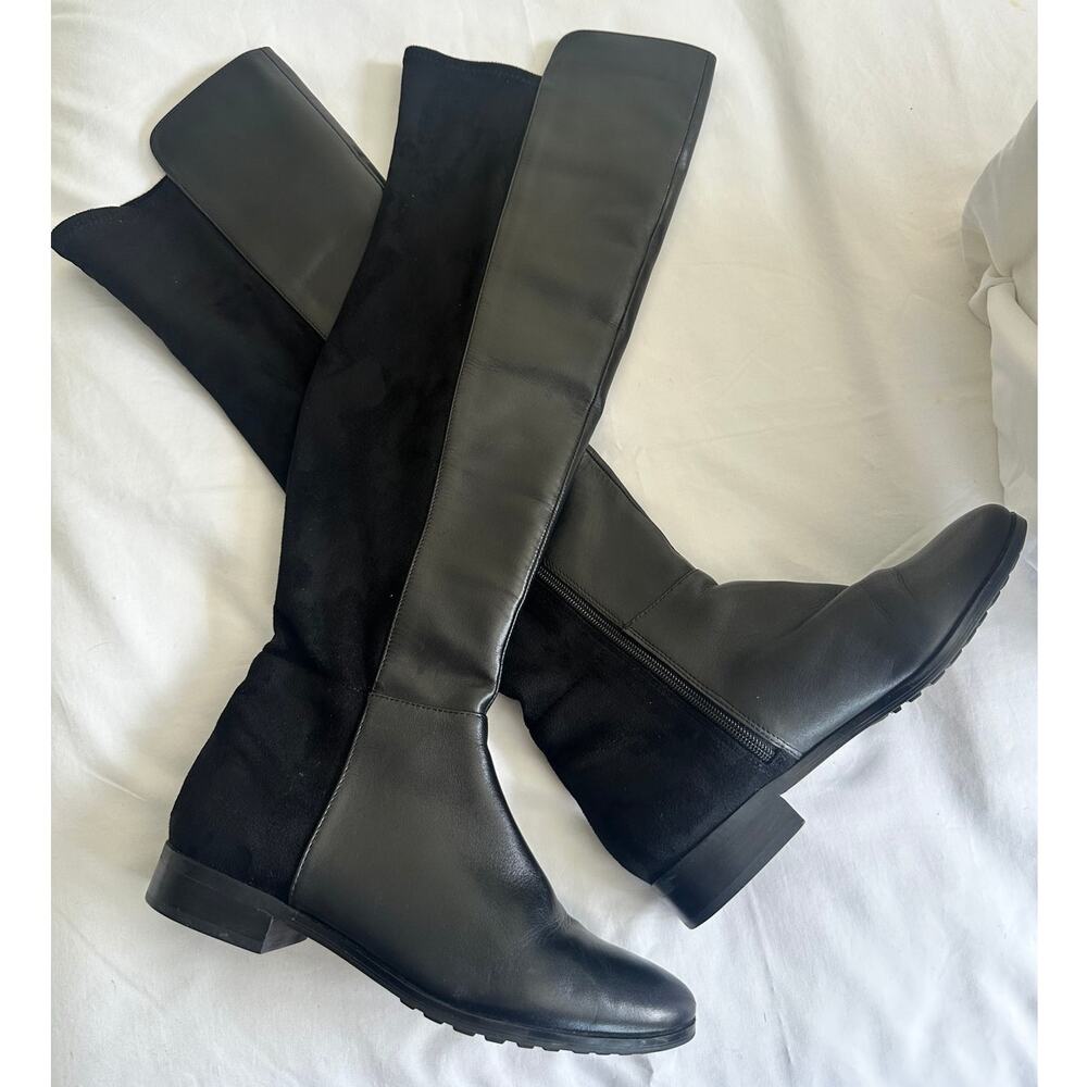 White House Black Market Tall Riding Boots Black Leather Suede Back Zip Size 8M